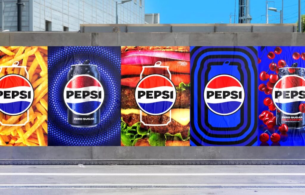 Identidade Visual da Marca Pepsi impresso na rua